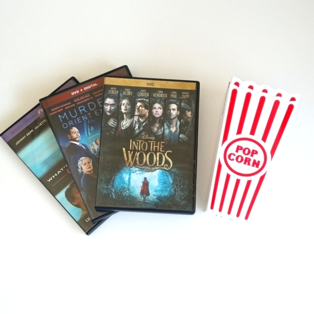 3x Johnny Depp DVD's Bundle w/ Set of 2 New Reusable Popcorn Containers